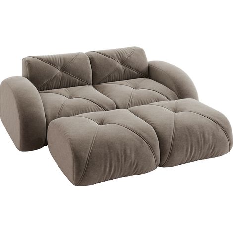 Divano Modulare 2 Posti Senza Struttura, Seduta in Schiuma 32D, con 2 Pouf, Chenille, Tortora (1/5)
