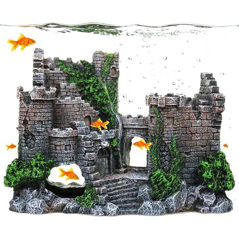 Große Burg-Aquariumdekoration, mittelalterliche Burg aus Kunstharz für Aquarien, Aquarium-Dekorationszubehör, Unterschlupf für Reptilien und Kampffische (17 x 7 x 13 cm) (1/5)