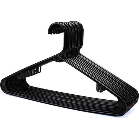 Black Plastic Hangers - Pack of 20, Sturdy Coat Rack, Wardrobe and Closet Hangers, Robust Hanger with Trouser Bar and Clips, Space Saving, 40 cm Wide (1/5)