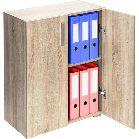 Mobile Madia con Doppia Anta 2 Ripiani Mobiletto Credenza Cucina Bagno Quercia (1/5)