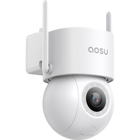 AOSU 3K 5MP Camera Surveillance WiFi Extérieure Filaire 360°PTZ Caméra IP Exterieur WiFi 2.4GHz, 400Lm Projecteur Vision Nocturne Couleur, Sécurité et Protection Des véhicules, 24/7 Enregistrement