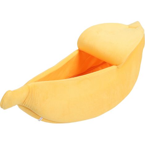 Decdeal Lit pour chat en forme de banane, grotte douce et confortable, animal de compagnie chaud pour chiens, chatons, chiot XL