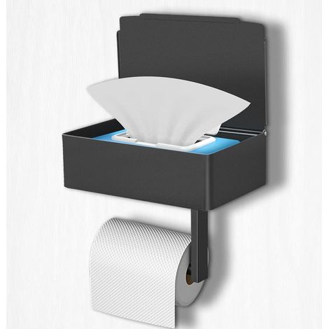Porte Papier Toilette Support Mural en Noir, Acier Inoxydable Porte Rouleau avec étagères Spacieuses, Support Mural pour Papier Toilette pour Toilettes et Cuisines (1/5)