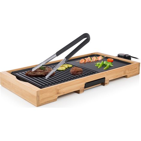 Elektro Tischgrill XL Bambus & Grillzange, Fettauffangschale 51x25cm 2200Watt (1/5)