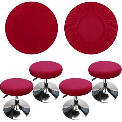 (4 Pices Bordeaux)housse Tabouret Rond Housse Tabouret De Bar, Tissu De Luxe, Diamtre 30-40cm, Extensible, Infroissable, Lavable Et Anti-poussire (1/4)