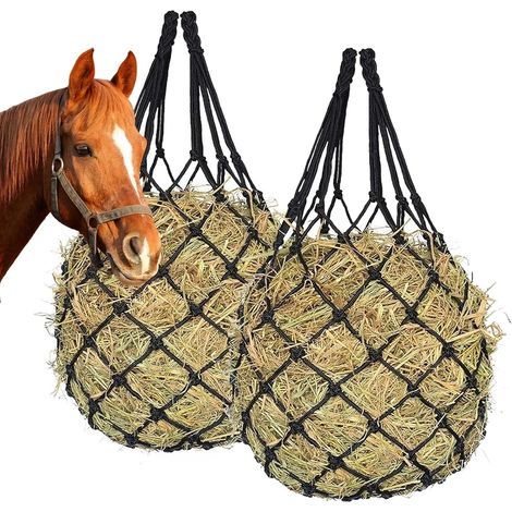 Set di 2 reti portatili per fieno, maglia fine 5x5 cm  Rete per fieno robusta e durevole per cavalli, può rallentare la velocità con cui il cavallo mangia e ridurre gli sprechi di cibo. (1/5)