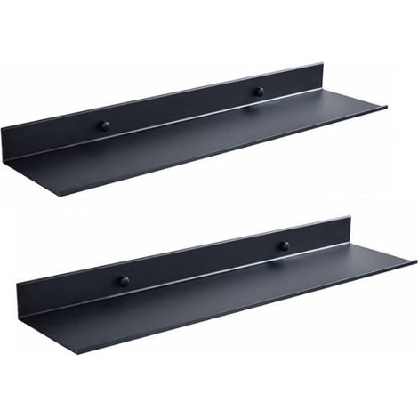 Étagère murale flottante en métal, Noir pour salle de bain, Support mural, Étagère à économie d'espace, Résistant à la rouille, Extra fort, Étagère flottante, Étagère de rangement 2 pcs, 40 (1/5)