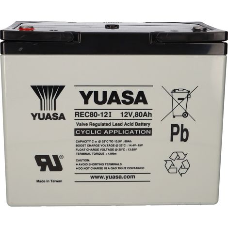 Yuasa Blei-Akku REC80-12I Pb 12V / 80Ah Zyklenfest, M6 Innengewinde (1/5)
