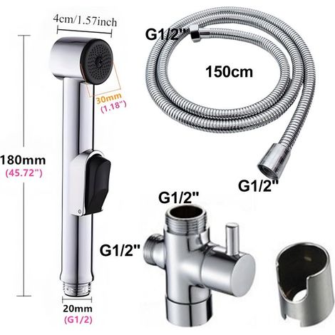 Tragbarer, wandmontierter Toiletten-Bidet-Sprühkopf mit 150 cm langem Edelstahl-Duschschlauch, komplettes Toiletten-Bidet-Set für Badezimmer, Dusche, Windelreinigung und Haustierbaden (1/4)