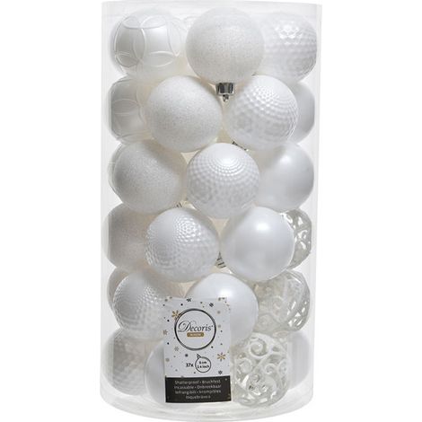 Tube De 37 Boules Décoratives De Couleur Blanche Pour Arbre De Noel.Ø6cm