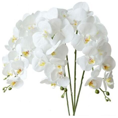 Sollbry Fleurs artificielles de Phalaenopsis 4 pièces Feuilles Fleurs d'orchidées artificielles Tiges de plantes pour la décoration intérieure (Blanc) (1/4)