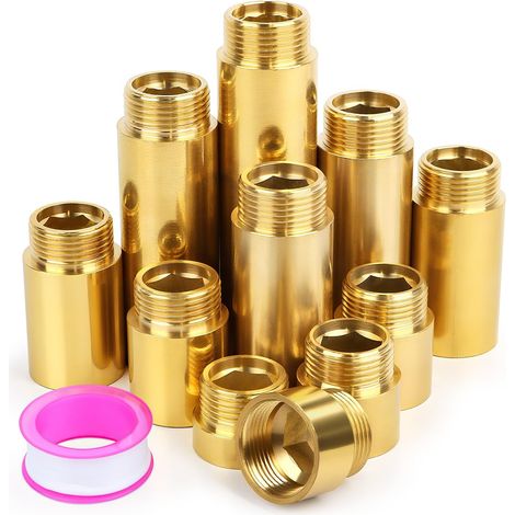 2Pcs Rallonge de robinet, 15mm, Laiton, Filetage 1/2", Eau potable, Chauffage