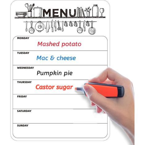 Tableau Magnétique Menu Hebdomadaire - Tableau Blanc Réutilisable A4 21 x 29,7 cm - Pour Planification Repas Liste Courses - 1 Pièce (1/5)