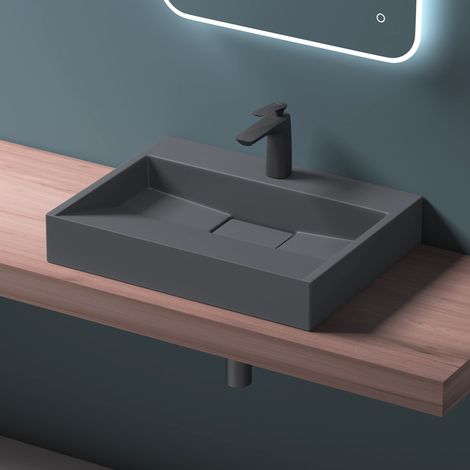 Mai & Mai Lavabo da Appoggio 70x46x11cm, Lavabo Bagno Sospeso Lavandino Bagno con Piletta di Scarico e un Foro per Rubinetteria, Lavabo da Minerale fuso Colossum19