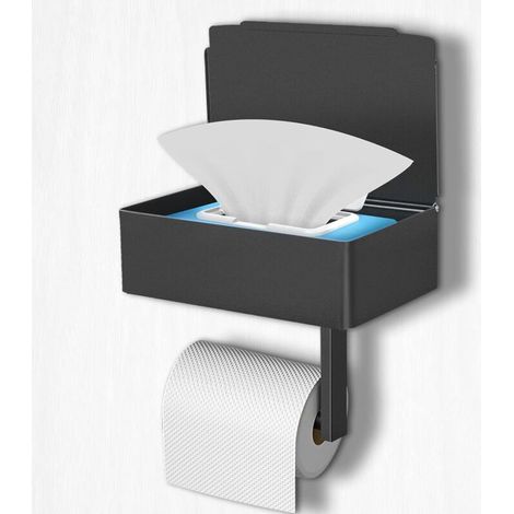 Schwarzer, wandmontierter Toilettenpapierhalter aus Edelstahl mit geräumigen Ablagen, Wandhalterung für Toilettenpapier (1/4)