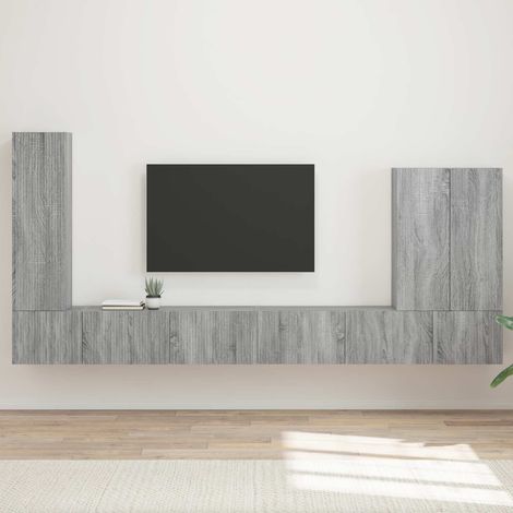 TV-Wandregal-Set Wandmontiert 6 pcs Graues Sonoma