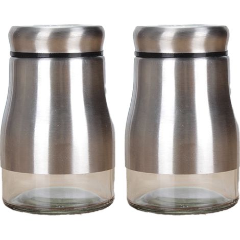 Moulin à Sel et Poivre - Acier Inoxydable avec Fond en Verre - Pour Cuisine Maison et Professionnelle - Lot de 2 (1/5)