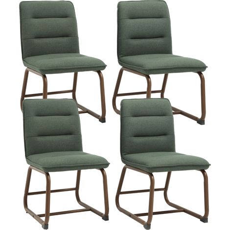 Wahson 4Pcs Dining Chairs Linen, Upholstered Kitchen Chairs Armless with Thick Cushion for Home Living Room Dining Room, Green