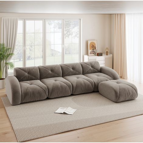 Canapé d’angle modulaire 4 places en chenille marron, sans montage (1/5)