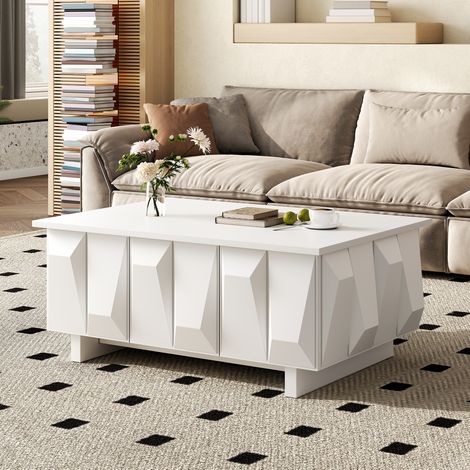Mesa de centro con almacenaje (95x67x39.5 cm), diseño moderno, puertas, PB, blanca (1/5)