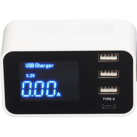 3-Port-USB-Typ-C-Ladegerät mit LED-Anzeige, 2,4 A, EU-Stecker, 100–240 V und Digitalanzeige (1/5)