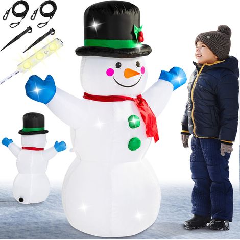 Monzana Pupazzo di neve gonfiabile XL 120cm illuminazione LED compreso materiale di fissaggio decorazione natalizia (1/8)