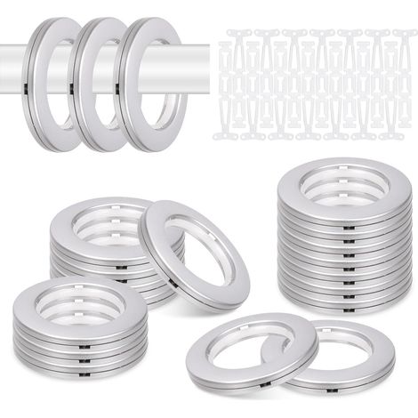 20 ensembles de 42 mm (1-5/8") de diamètre intérieur, tringles à rideau en plastique avec œillets et rondelles, faciles à enclencher, tringles à rideau silencieuses à bas bruit pour rideaux DIY (1/5)