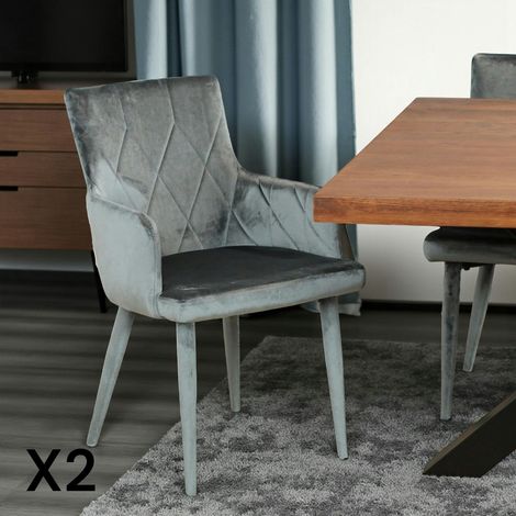 Fauteuil de table moderne en velours gris (lot de 2) HAWAI (1/5)