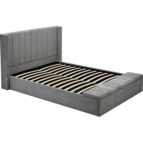 Lit coffre 180 x 200 cm avec banc - Tissu - Gris - DOUINO