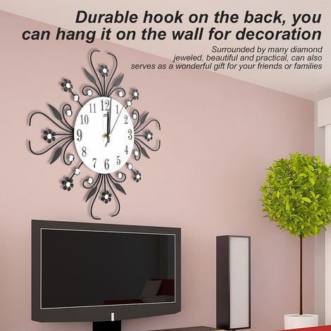 Horloge murale en fer forgé style européen, fleur décorative, pendule à accrocher au mur, design vintage noir (1/5)