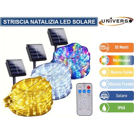 STRISCIA NATALIZIA LED DA ESTERNO CON PANNELLO SOLARE E TELECOMANDO - BOBINA DA 10 METRI CON COLORE LUCE 3000K 6500K RGB IP65 (1/5)