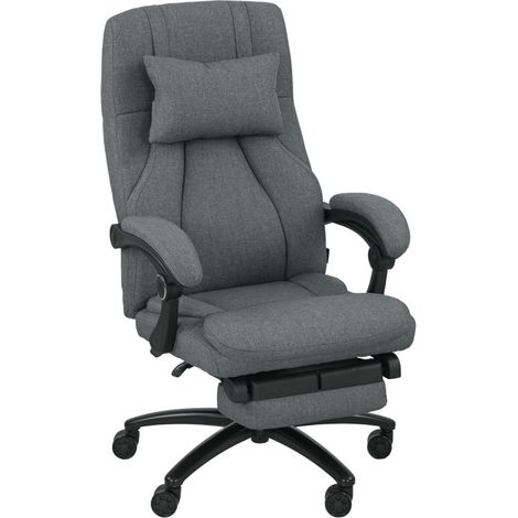Chaise de bureau ergonomique en polyester gris foncé avec coussin massant USB, repose-pieds, inclinaison 130°, 64x74x109-117 cm (1/5)