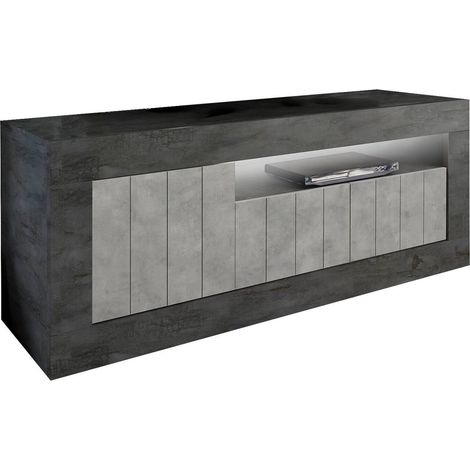 Dmora - Mobile porta TV Braies, Credenza da soggiorno, Armadio basso per TV, Base parete attrezzata, Made in Italy, 138x42 h56 cm, Ardesia e Cemento (1/4)