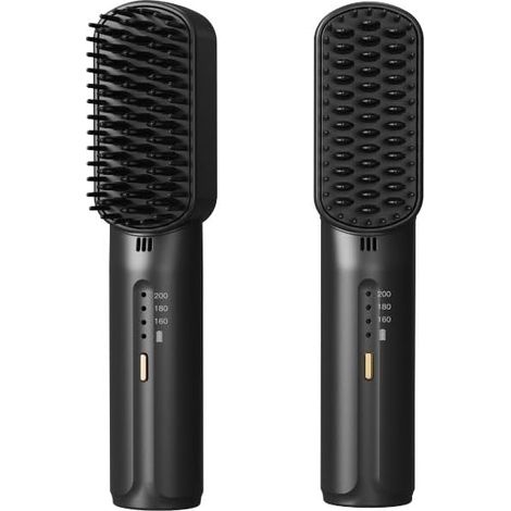Brosse à lisser portative sans fil, brosse chauffante ionique rechargeable pour cheveux, mini lisseur de voyage à chauffe rapide, coiffure facile à emporter partout  (1/5)