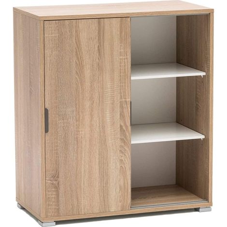 My Brand Germanvox Armadietto basso 2 ante scorrevoli, Scarpiera mobile da ingresso L.75 P.38 H.85 cm Legno laminato Rovere Sonoma, Già montato (1/3)