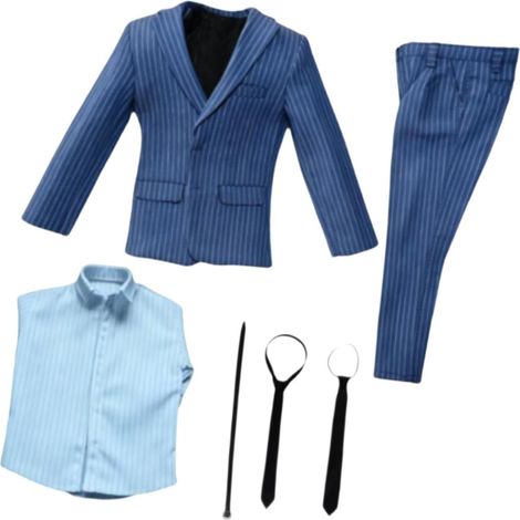 Traje formal a escala 1:6, chaqueta y pantalón, uniforme retro casual realista de manga larga con cinturón y corbata, color azul. (1/5)