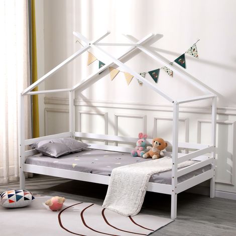 TEDDY KIDS WOODEN HOUSE TREEHOUSE SINGLE BED FRAME White (1/5)
