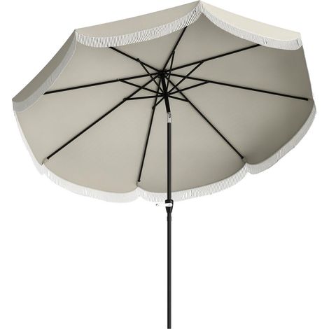 Parasol de Jardin Rond 2,7x2,4 m avec Manivelle Protection UPF 30+ Structure Métal 8 Baleines Toile Polyester Gris Clair (1/5)