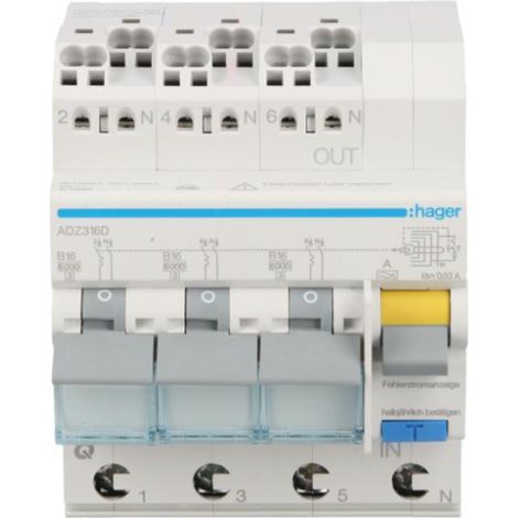Interruptor diferencial RCBO 3x1P+N B16A 0,03A Tipo A 6kA rcbo ADZ316D