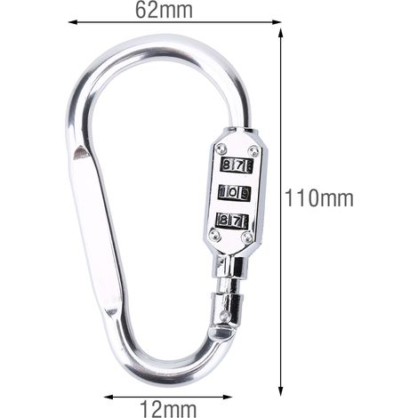 Cadenas à combinaison pour bagages avec mousqueton de sécurité argenté (1/5)