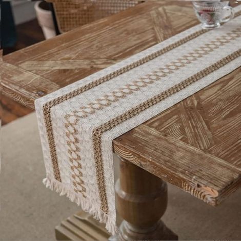 Chemin de table beige moderne 30 x 180 cm, lin, style bohème