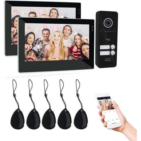 Caméra de sécurité sans fil avec sonnette vidéo TUYA WiFi interphone vidéo interphone 7 pouces 1080P moniteur à écran tactile avec application caméra filaire/déverrouillage de carte magnétique Install (1/5)