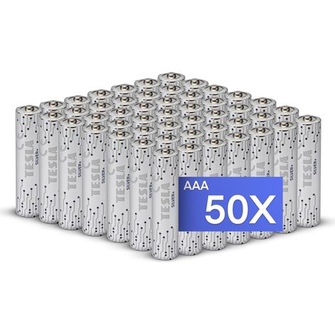 Piles AAA Lot de 50 LR3 Piles Alcalines 1,5 V Puissantes Durables Tesla Silver + (1/5)