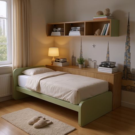 Letto singolo cameretta 80x190 con rete a doghe in acciaio e faggio - Salvia (1/5)