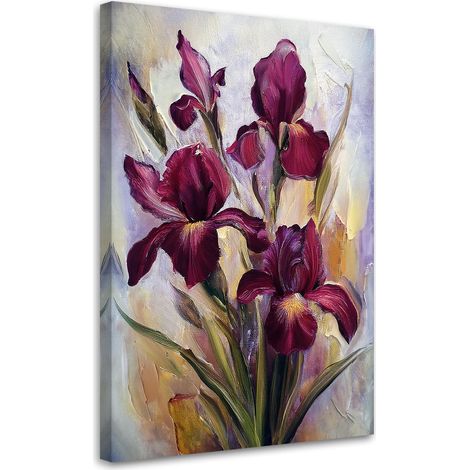 Tableau déco Fleur Iris Bourgogne peinte 70x100 (1/5)