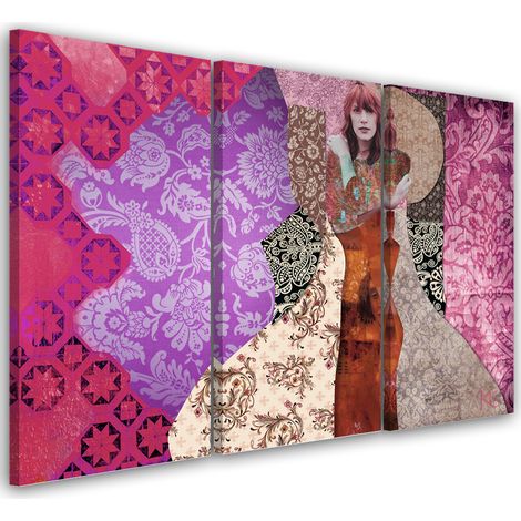 Quadro su tela 3 paneli, Una donna su uno sfondo decorativo - 120x80 (1/5)