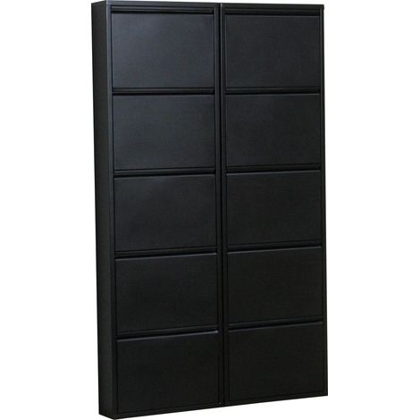 Pisa Schuhschrank mit 10 Klappen/ Türen in Metall schwarz. Fertig montiert.