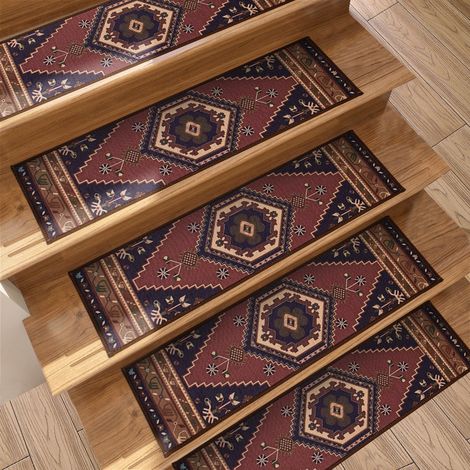 (4 pièces)Marches d'escalier antidérapantes à motifs de style européen - Usage domestique - Résistantes aux taches, silencieuses et antidérapantes.