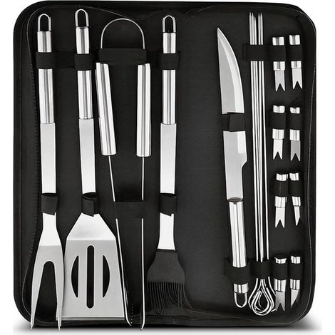 Ensemble d'outils pour barbecue en acier inoxydable avec sac - Accessoires pour barbecue incl. Pinces - Ensemble d'accessoires pour barbecue 18 pièces (1/5)