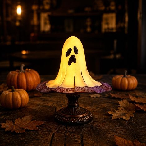Lampe de Table Halloween Fantôme en Vitrail, Veilleuse LED USB Style Vintage, Décoration Lumineuse pour Maison et Bureau (1/5)